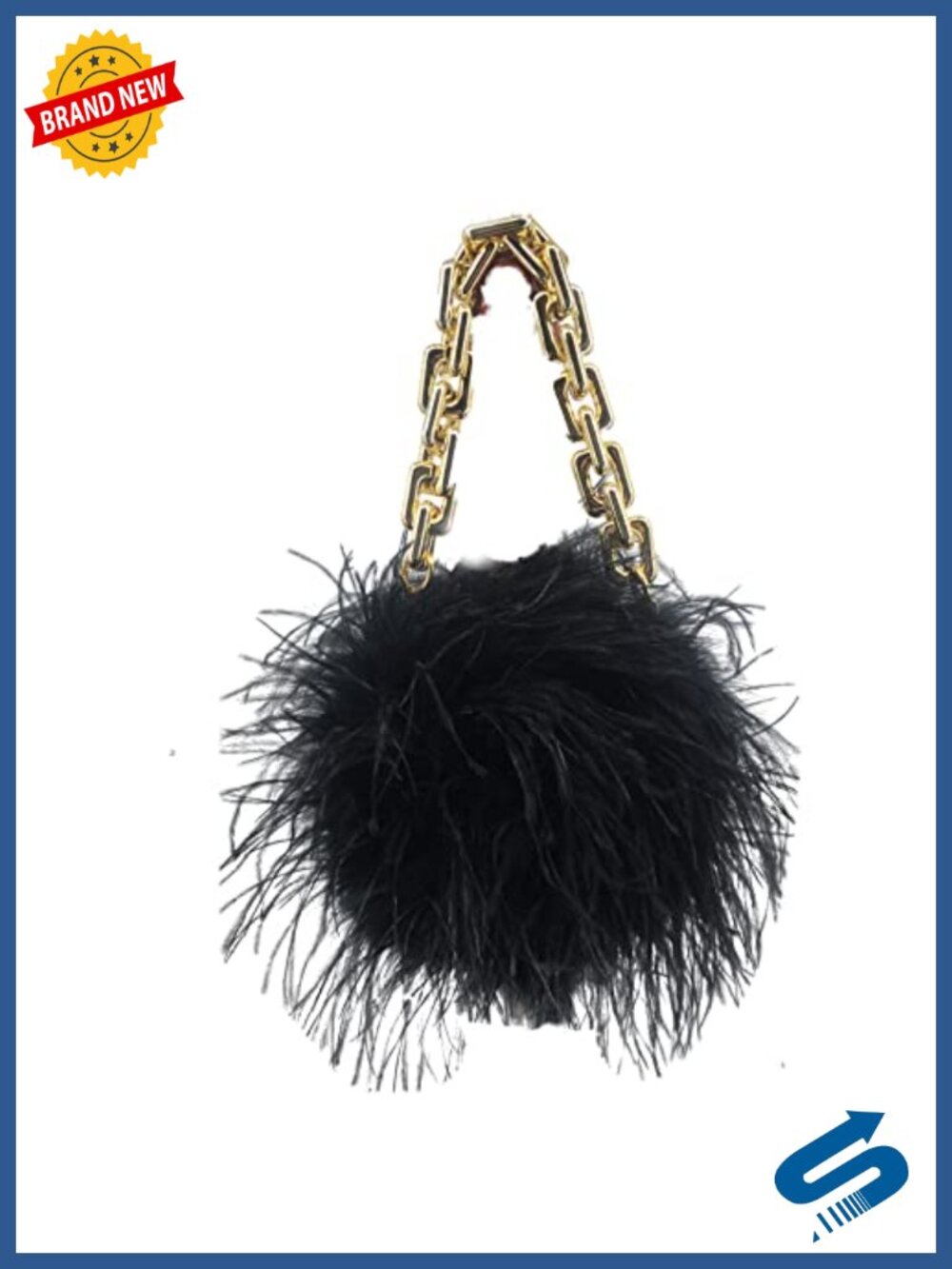 Fluffy Ostrich Feather Mini Handbag with Gold Acrylic Chain Party Purse